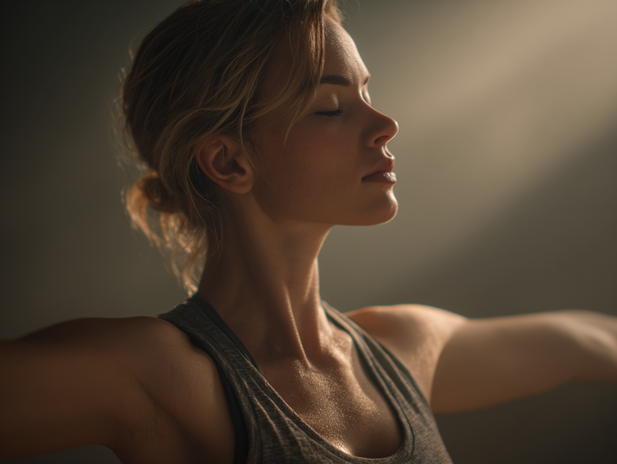 Жінка в медитації на заході сонця