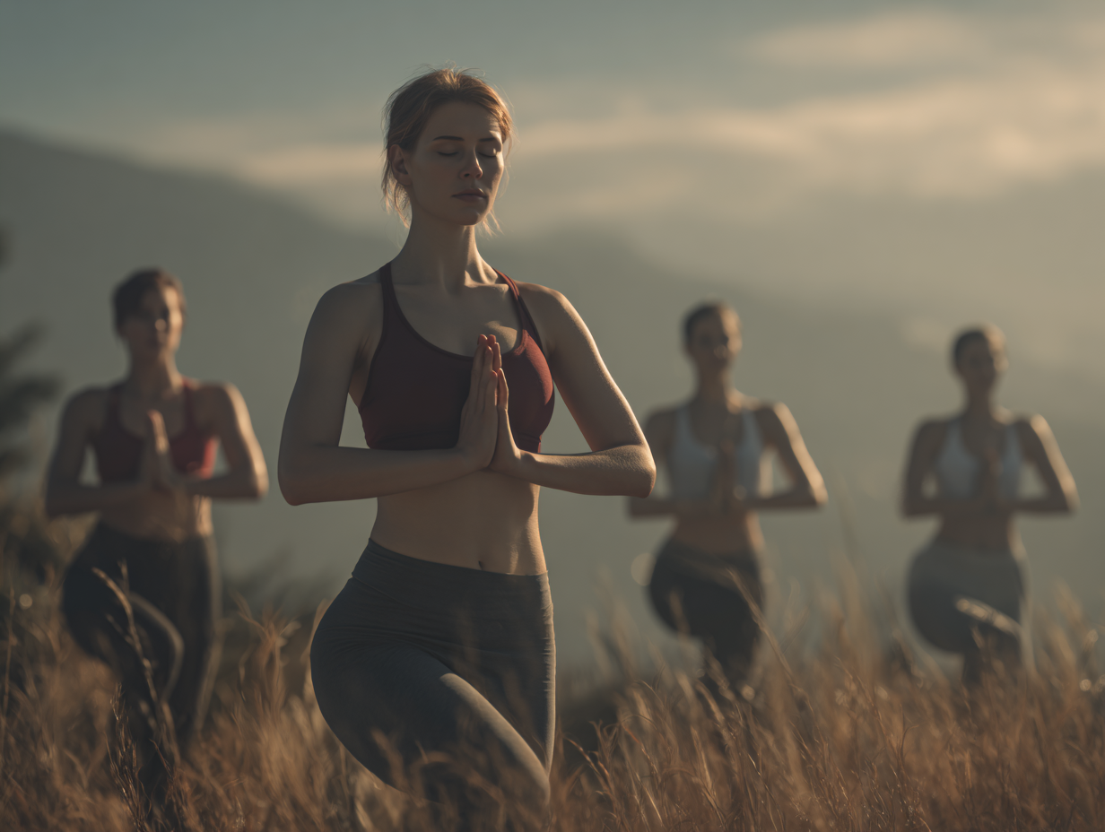 Група людей у медитації в природньому оточенні